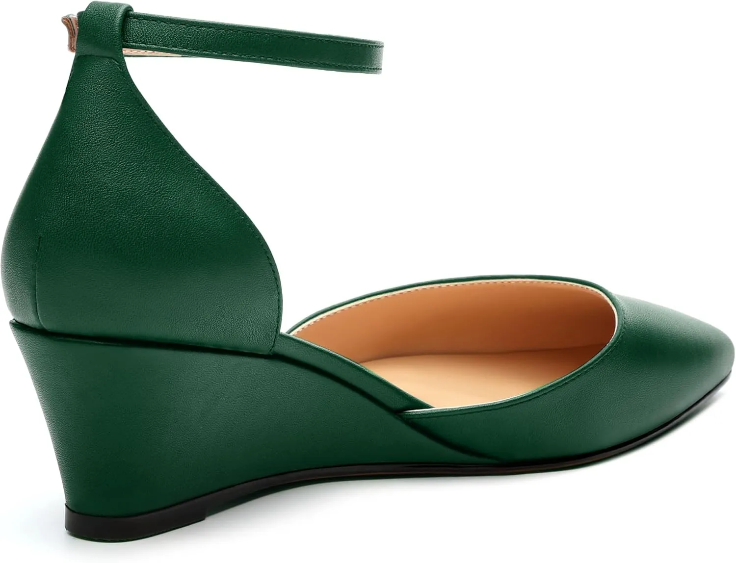 Womens Wedge Pumps, Pointed Toe Low Heel Wedges with Ankle Strap for Evening Party Dress Casual 2 Inch