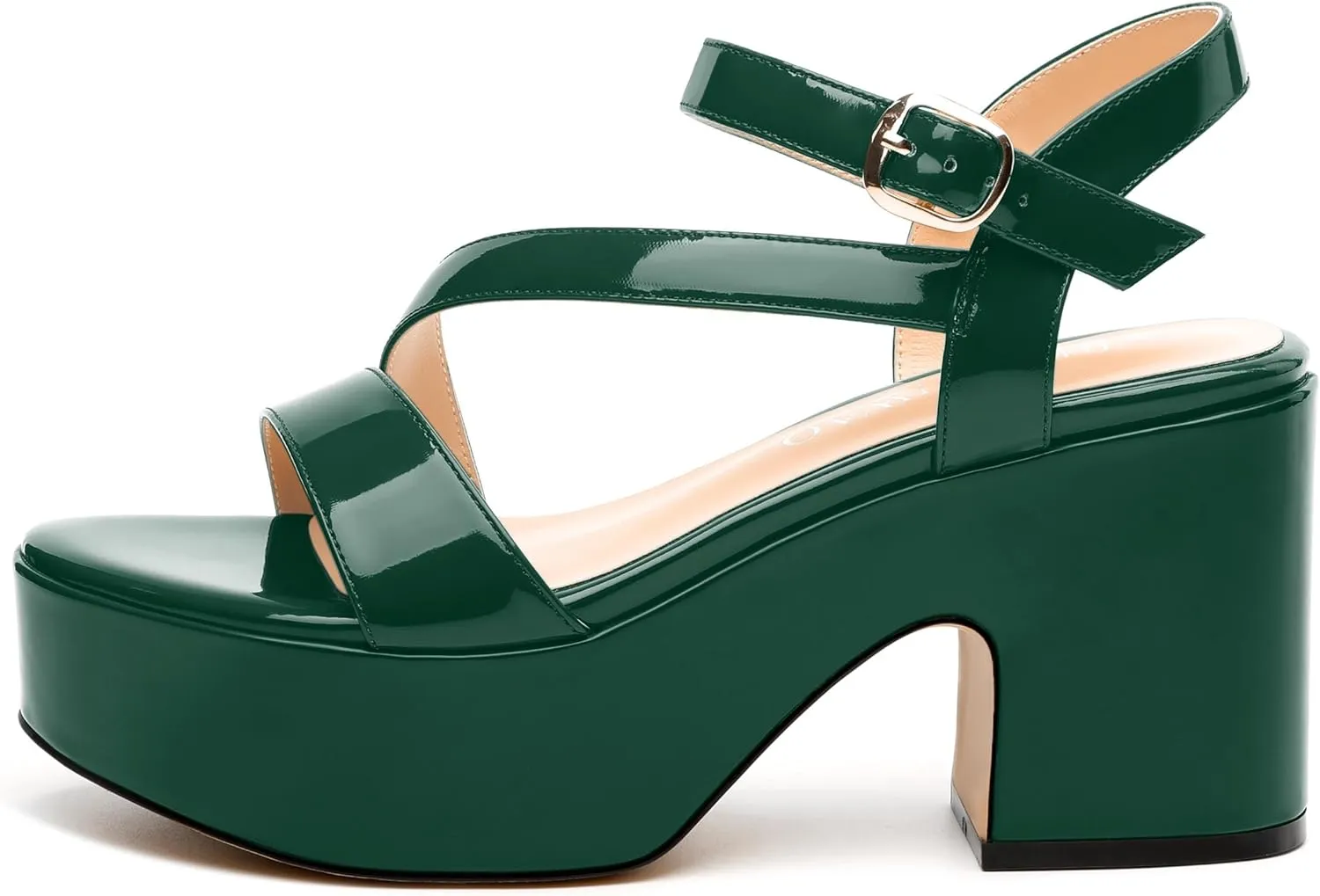 Womens Wedge Sandals, Round Toe Platform Sandals, Adjustable Strap with Buckle Fashion Solid Heeled Sandal for Work Wedding Party