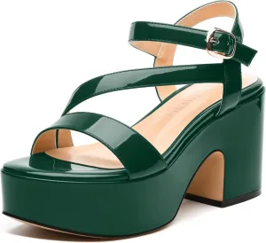Womens Wedge Sandals, Round Toe Platform Sandals, Adjustable Strap with Buckle Fashion Solid Heeled Sandal for Work Wedding Party