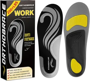 Work Insoles for Standing All Day, 200 lbs Heavy Duty High Arch Support Inserts, Foot Pain Relief for Plantar Fasciitis, Anti Fatigue,Work Boot Shoe Insoles Men Women-M