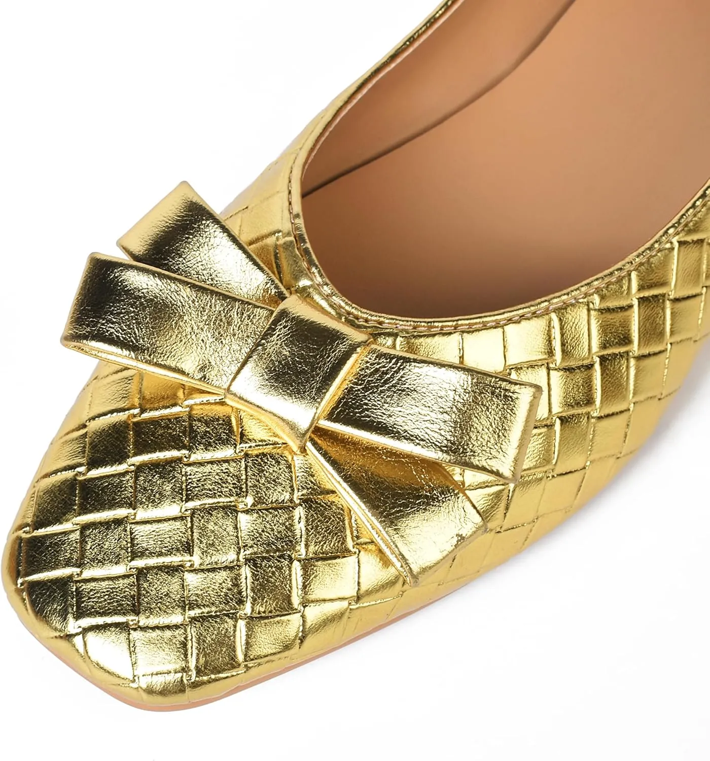 Woven Flats for Women Square Toe Ballet Flats Ladies Slip on Bow Ballerina Dress Shoes