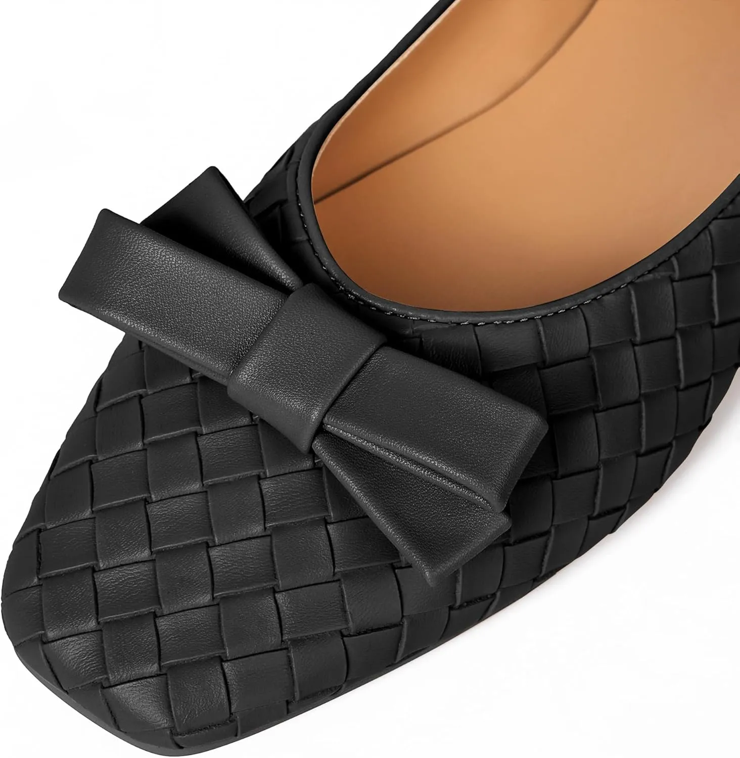 Woven Flats for Women Square Toe Ballet Flats Ladies Slip on Bow Ballerina Dress Shoes