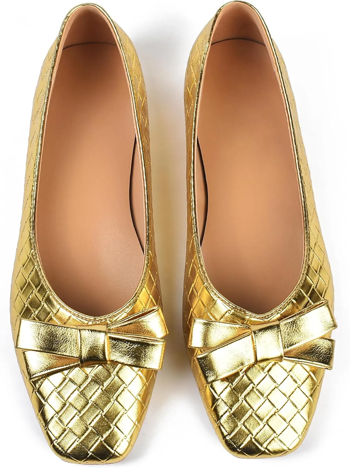 Woven Flats for Women Square Toe Ballet Flats Ladies Slip on Bow Ballerina Dress Shoes