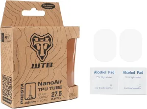 WTB NanoAir TPU Mountain Bike Inner Tube, 27.5" x 2.5"-3.0", 60% Lighter and 3 Times Smaller Than Traditional Bicycle Tube, 48mm Presta Valve, Includes Two TPU Specific Patches