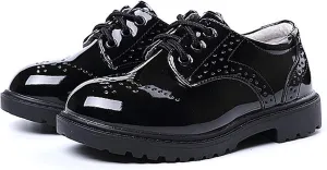 WUIWUIYU Toddlers Little Ring Bearer Wedding Lace-Up Oxfords Flats Brogues Boys School Uniform Dress Shoes