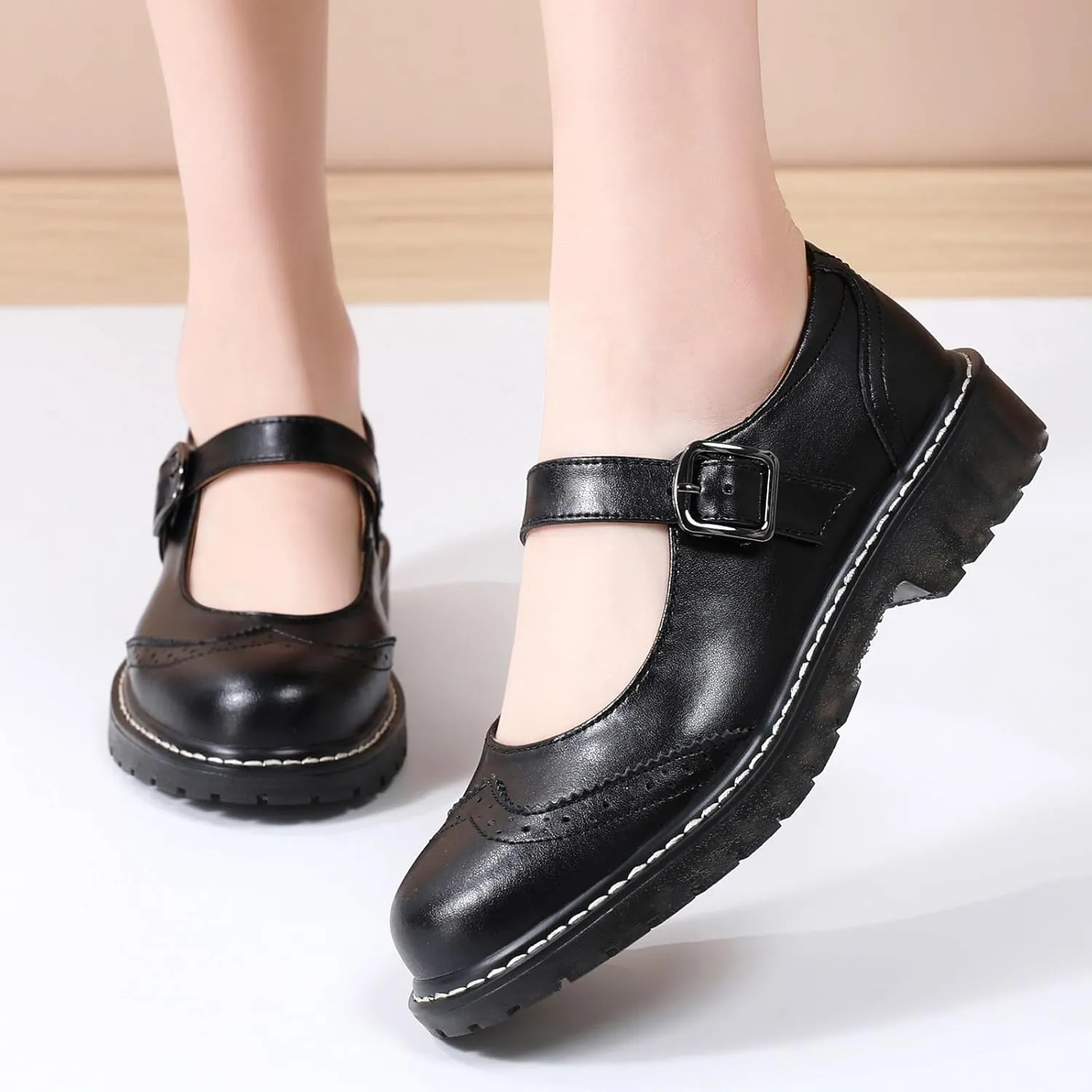 XMM Mary Jane Shoes Women Mary Janes Flats Ladies Oxford Shoes for Women Comfort Leather Round Toe Non-Slip Dressy Casual Cute Girls School Work Shoes
