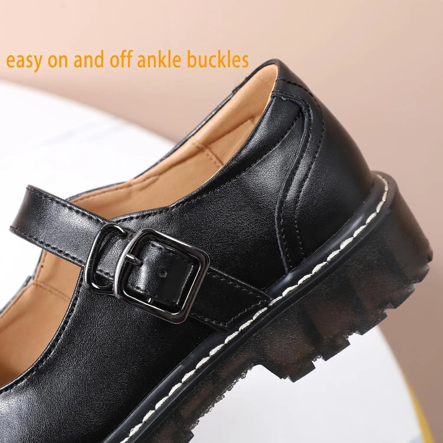 XMM Mary Jane Shoes Women Mary Janes Flats Ladies Oxford Shoes for Women Comfort Leather Round Toe Non-Slip Dressy Casual Cute Girls School Work Shoes