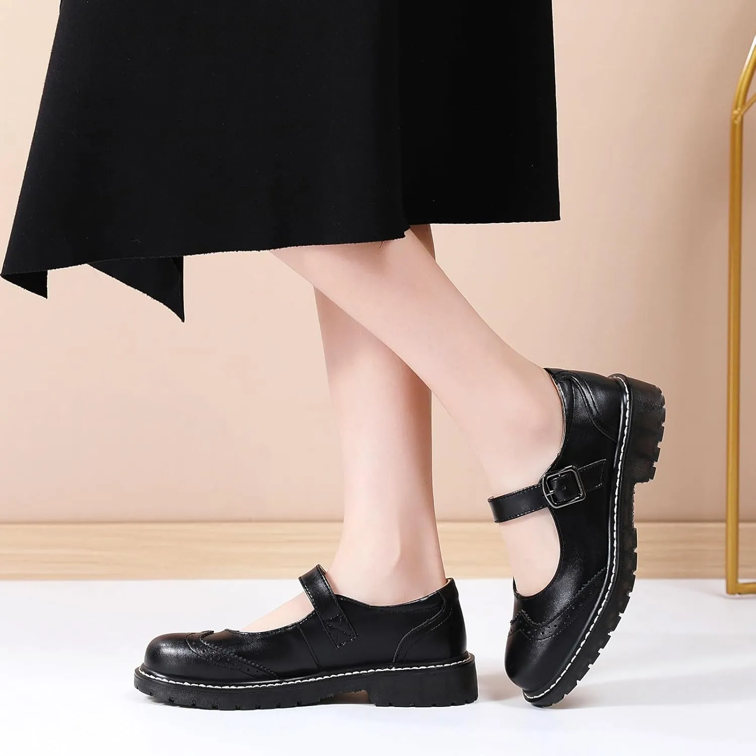 XMM Mary Jane Shoes Women Mary Janes Flats Ladies Oxford Shoes for Women Comfort Leather Round Toe Non-Slip Dressy Casual Cute Girls School Work Shoes