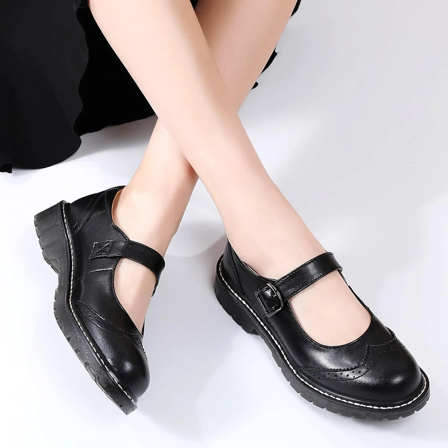 XMM Mary Jane Shoes Women Mary Janes Flats Ladies Oxford Shoes for Women Comfort Leather Round Toe Non-Slip Dressy Casual Cute Girls School Work Shoes