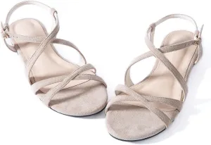 YANWENFANG Women Flat Sandals Adjustable Ankle Strap Roman Gladiator Boho Beach Summer Casual Vacation Goddess Vintage Italian Low Heel Block Festival Leather