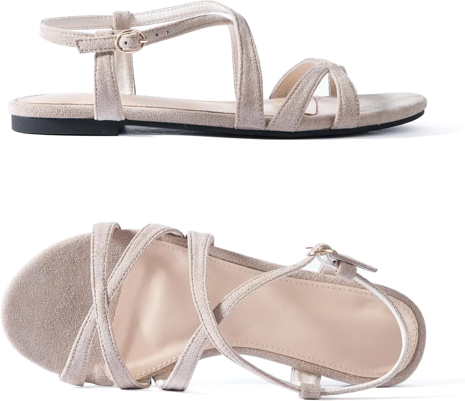 YANWENFANG Women Flat Sandals Adjustable Ankle Strap Roman Gladiator Boho Beach Summer Casual Vacation Goddess Vintage Italian Low Heel Block Festival Leather