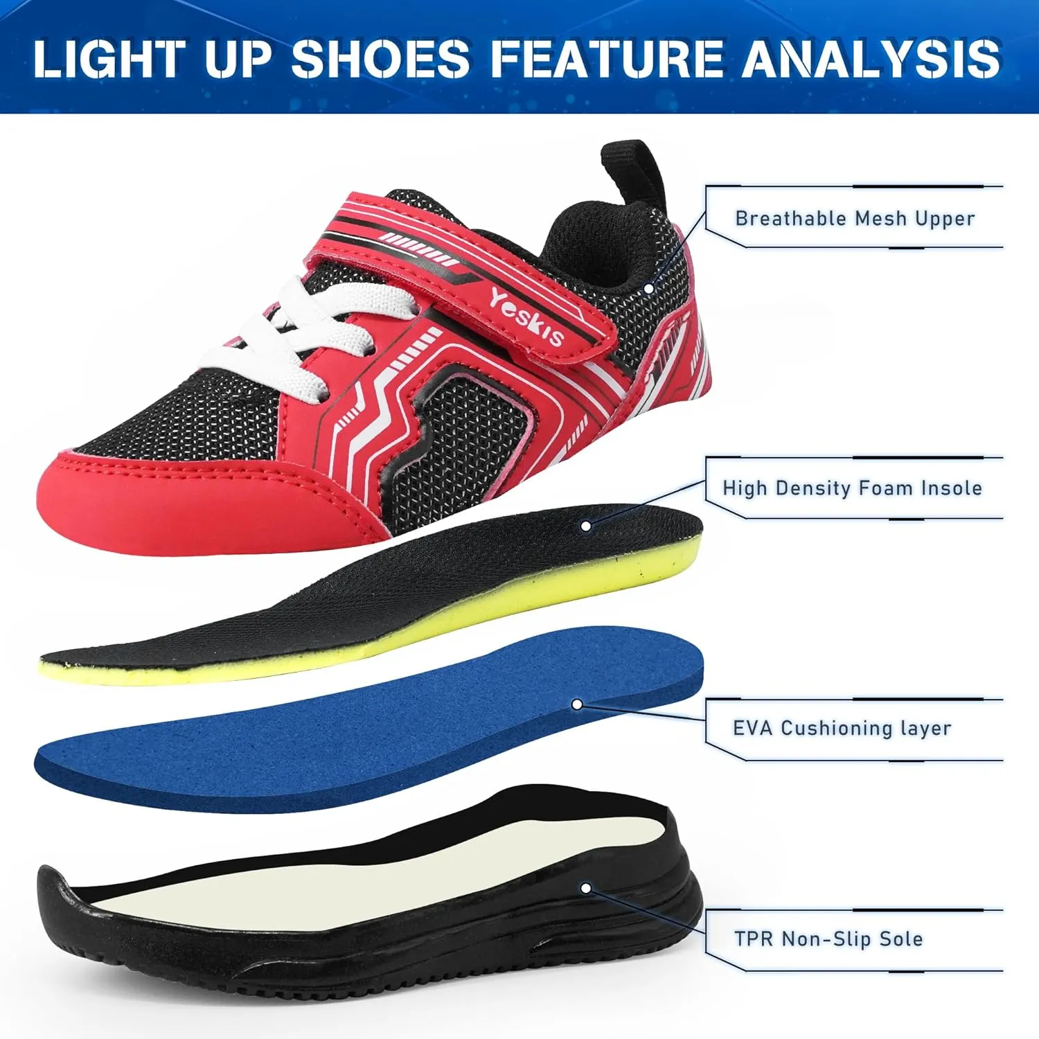 YESKIS Toddler Boys Girls Light Up Shoes LED Flashing Lightweight Mesh Breathable Adorable Running Sneakers for Toddler and Little Kid