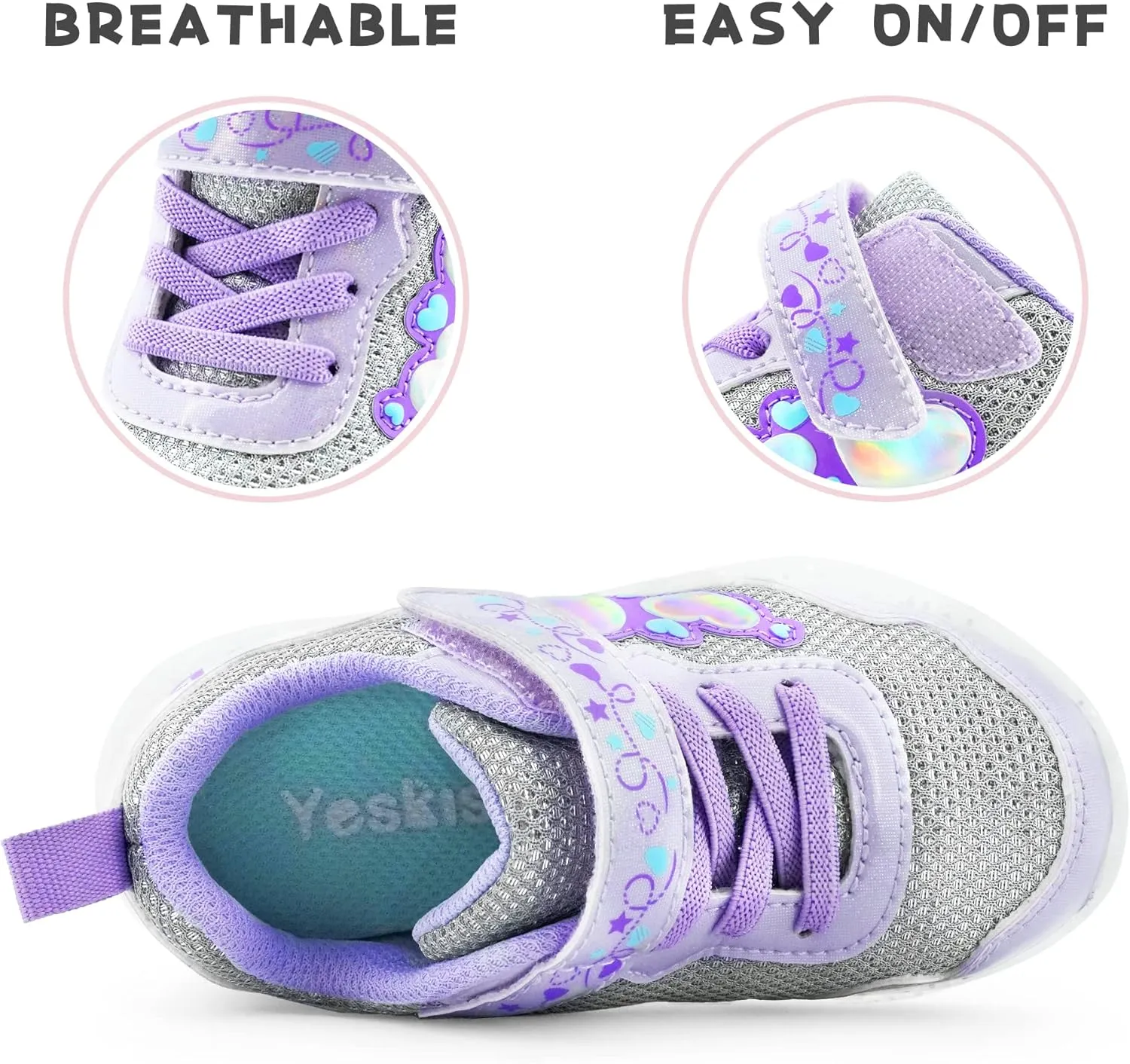 YESKIS Toddler Boys Girls Light Up Shoes LED Flashing Lightweight Mesh Breathable Adorable Running Sneakers for Toddler and Little Kid