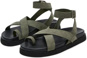 Yishaweiqi Platform Sandals for Women Ankle Wrap Buckle Strap Flat Sandals Toe Ring Comfort Footbed Flatform Sandals Dress Summer Shoes