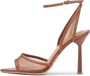 YIYA Women's Black Mesh Slingback Kitten Heels Sandals Open Peep Pointed Toe Stiletto High Heels Ankle Buckle Strap Summer Party Dress Pumps Shoes
