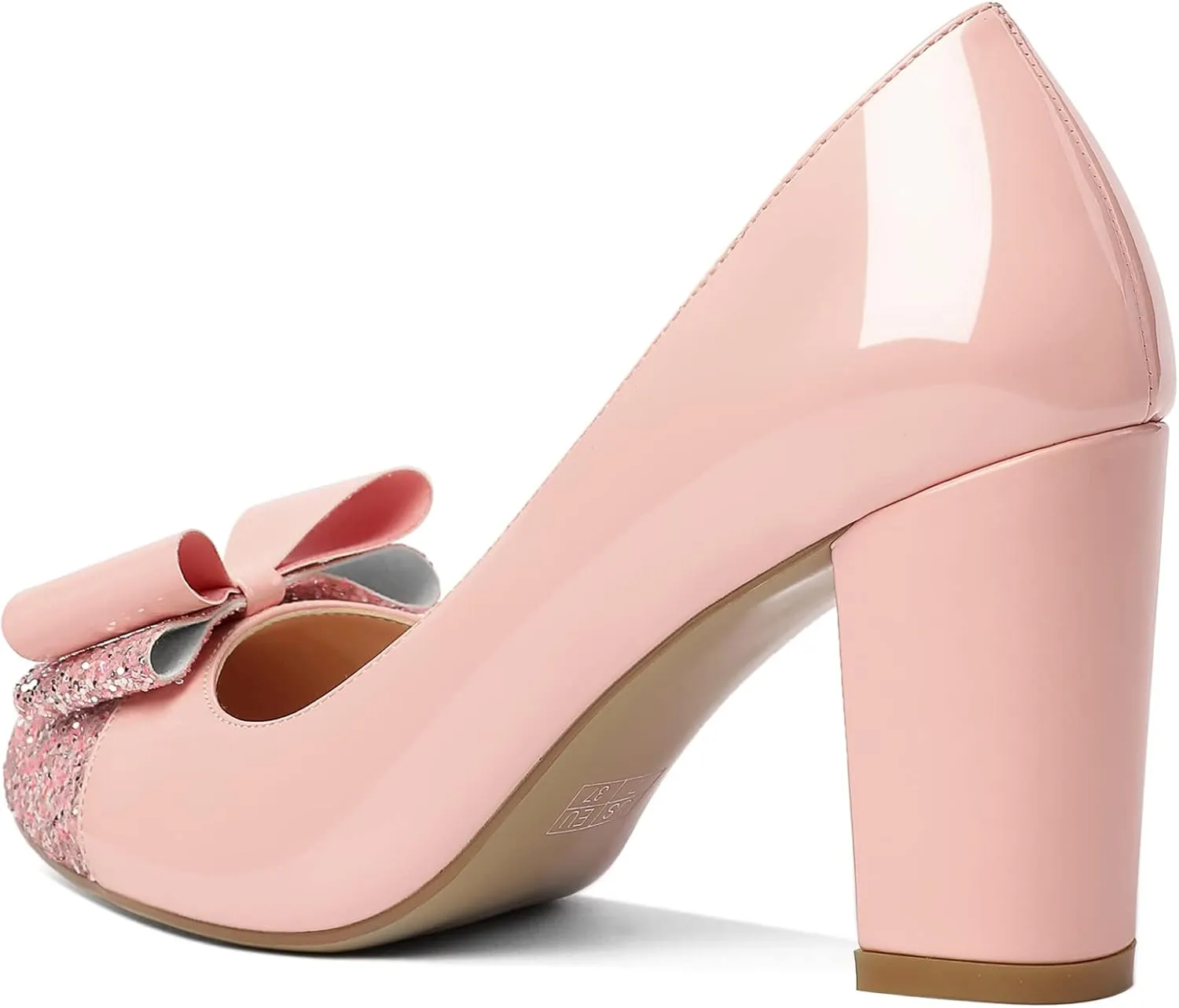 YODEKS Women's Bow Tie Knot Round Toe Pumps Slip On High Heels Cap Toe Chunky Block Heel Shoes Office Party