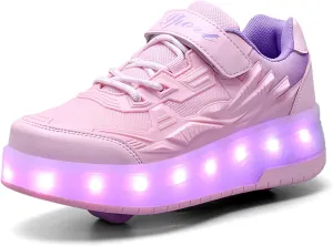 YUNICUS Roller Shoes for Girls Boys Kid Light Up Sneakers with Wheels