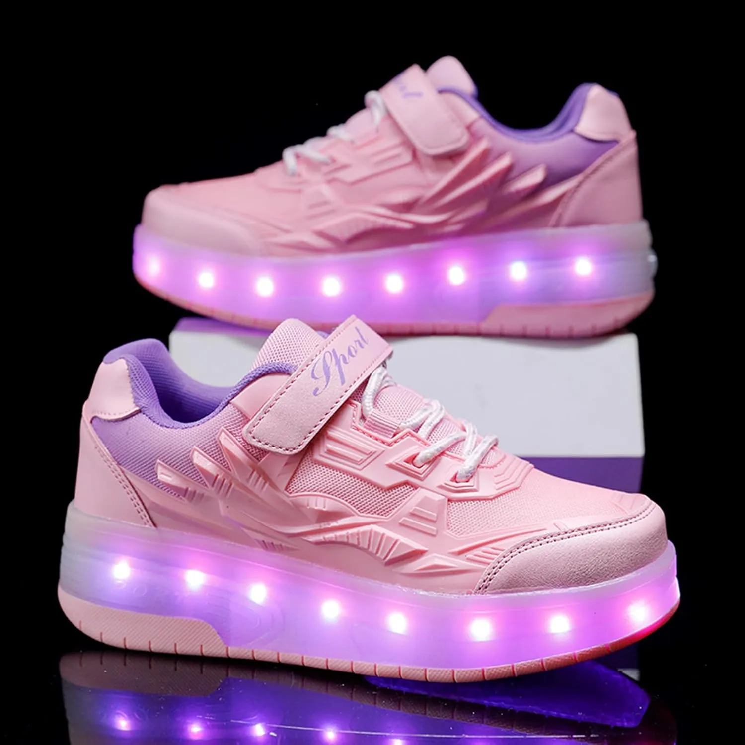 YUNICUS Roller Shoes for Girls Boys Kid Light Up Sneakers with Wheels