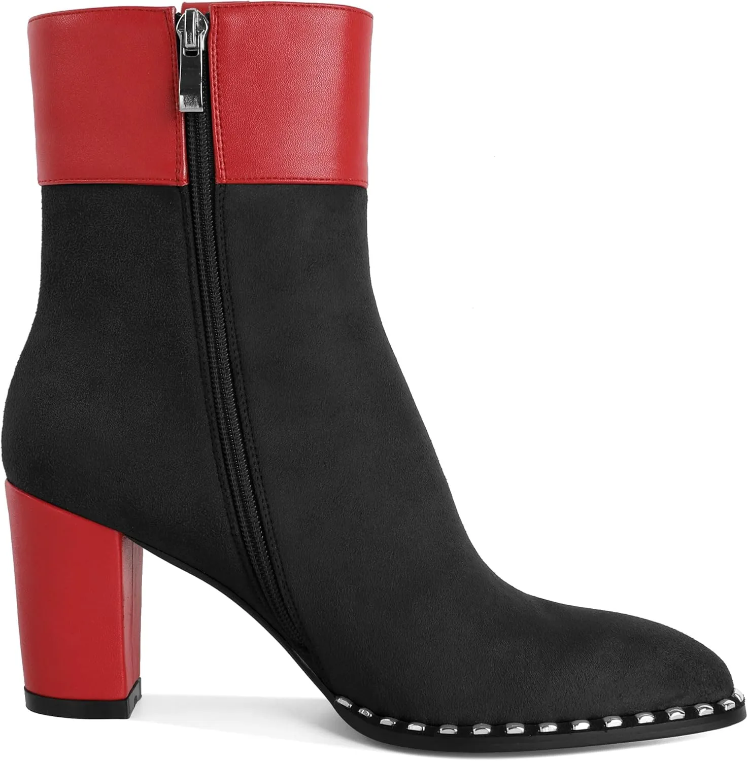 Zamikoo Women Chunky Heel Ankle Boots Round Toe Beaded Heeled Short Booties Side Zipper 3 Inches