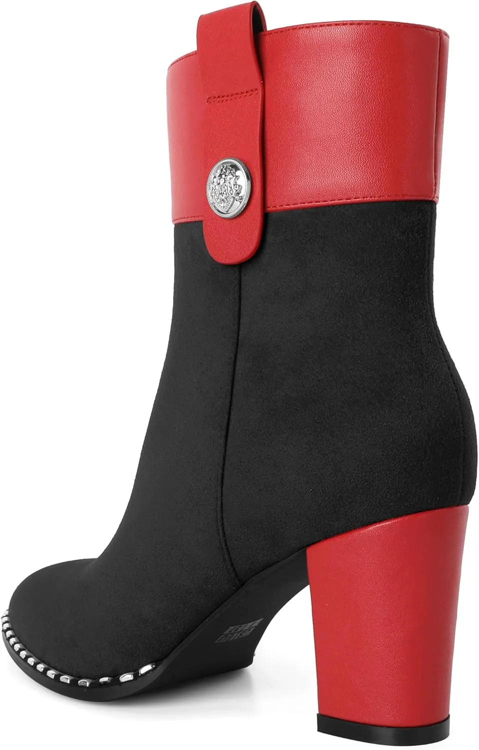 Zamikoo Women Chunky Heel Ankle Boots Round Toe Beaded Heeled Short Booties Side Zipper 3 Inches
