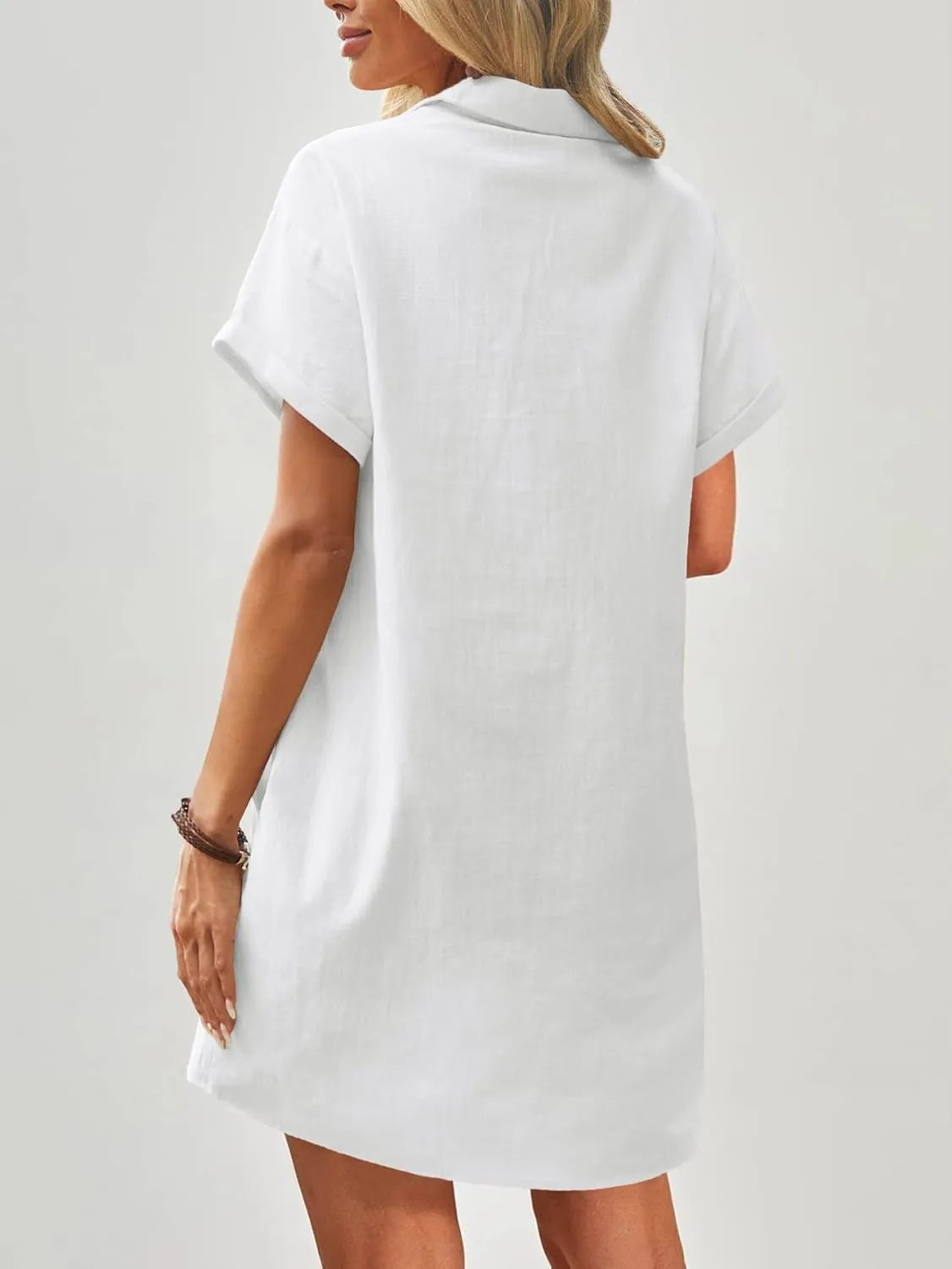Zeagoo Womens Cotton Shirt Dress Summer Casual Short Sleeve Button Down Beach Cover Up Shirts with Pockets
