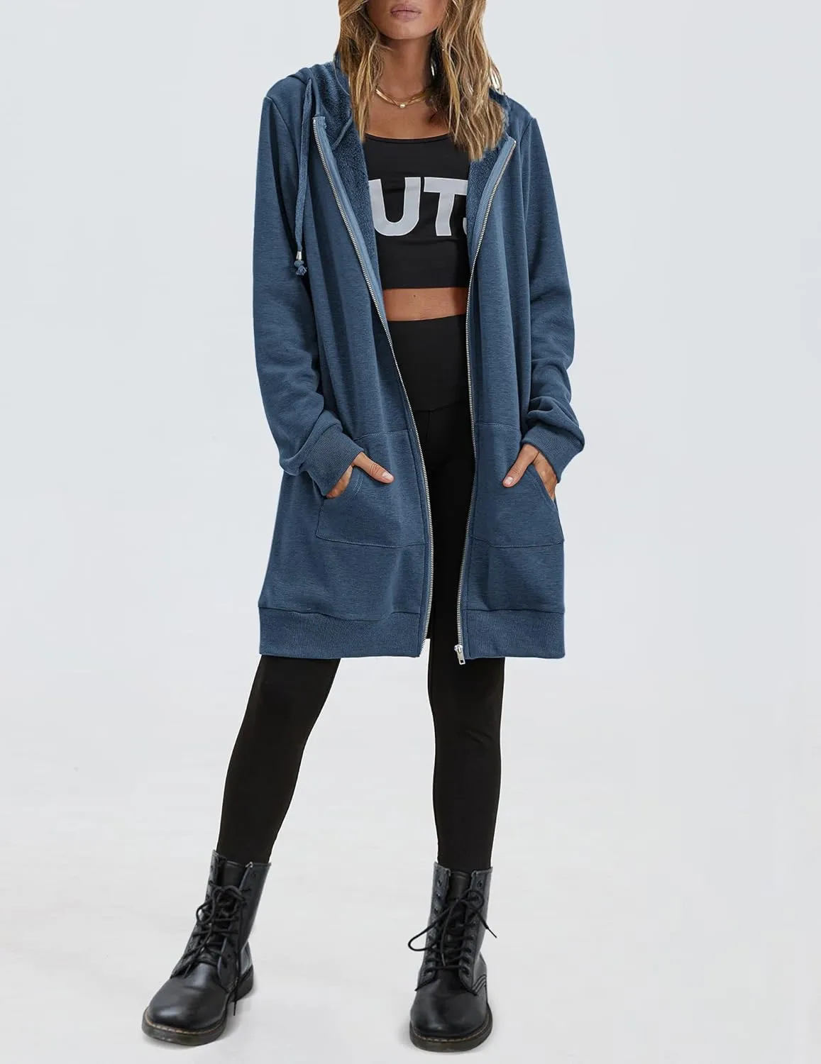 Zeagoo Womens Zip Up Hoodies Long Sleeve Fall Lightweight Hooded Sweatshirt Oversized Fleece Jacket With Pockets