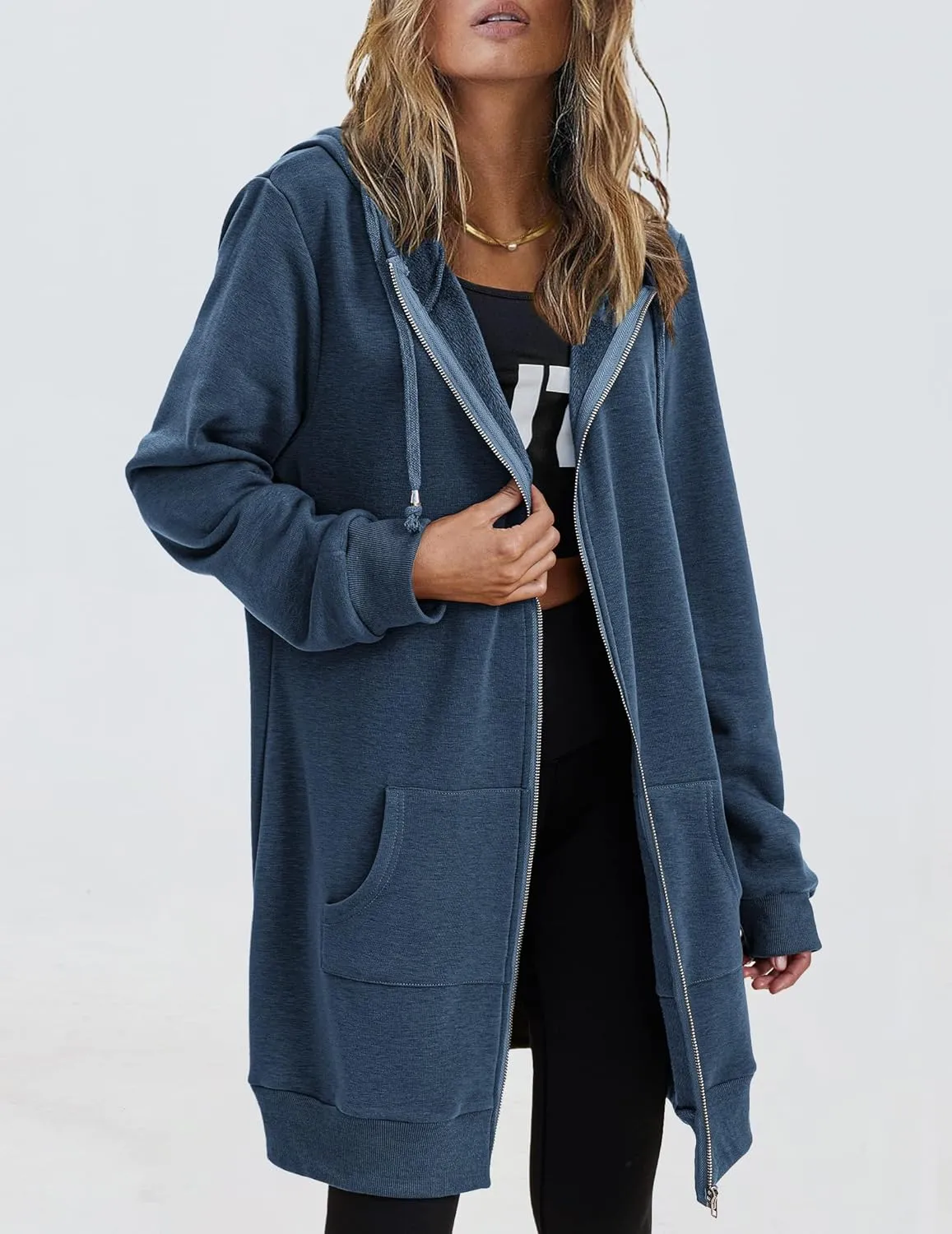 Zeagoo Womens Zip Up Hoodies Long Sleeve Fall Lightweight Hooded Sweatshirt Oversized Fleece Jacket With Pockets