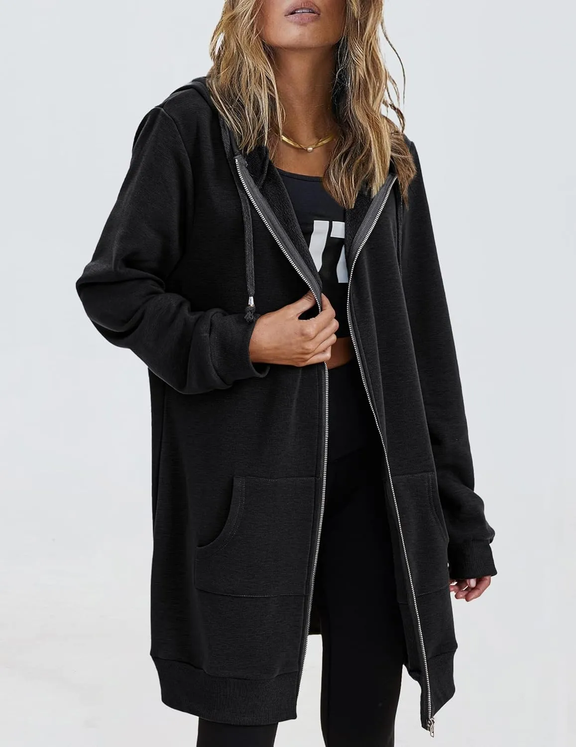 Zeagoo Womens Zip Up Hoodies Long Sleeve Fall Lightweight Hooded Sweatshirt Oversized Fleece Jacket With Pockets