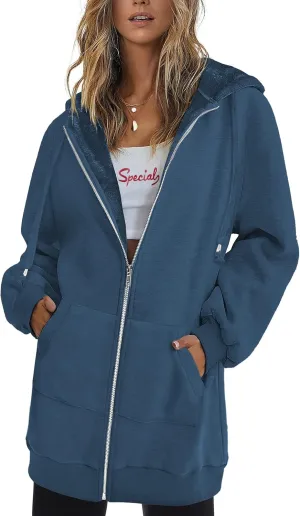 Zeagoo Womens Zip Up Hoodies Long Sleeve Fall Lightweight Hooded Sweatshirt Oversized Fleece Jacket With Pockets