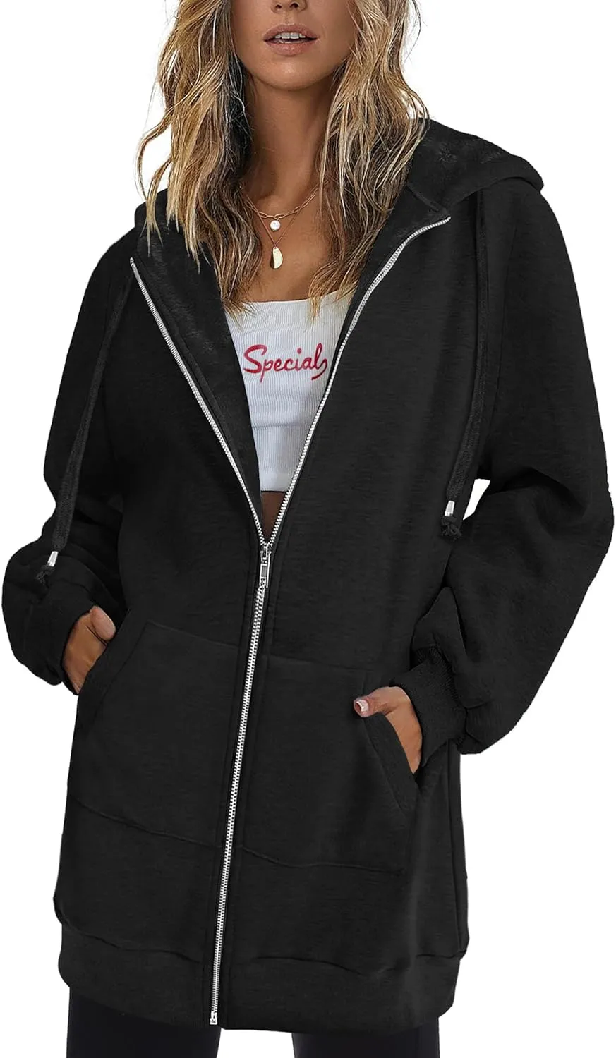 Zeagoo Womens Zip Up Hoodies Long Sleeve Fall Lightweight Hooded Sweatshirt Oversized Fleece Jacket With Pockets