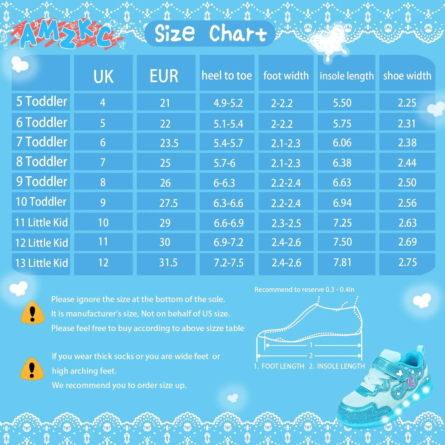 ZKA Toddler Light Up Shoes for Girls Boys Size 5 to Size 13 Sparkle Walking Running Tennis Casual Fashion Sport