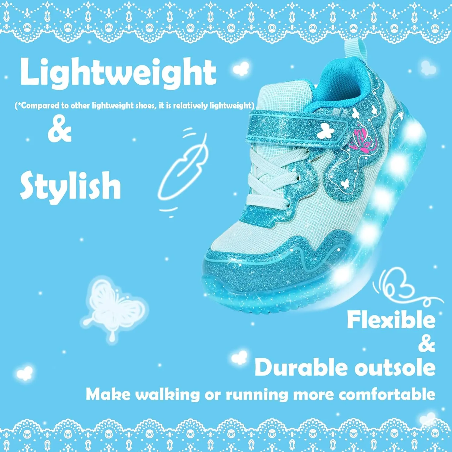ZKA Toddler Light Up Shoes for Girls Boys Size 5 to Size 13 Sparkle Walking Running Tennis Casual Fashion Sport