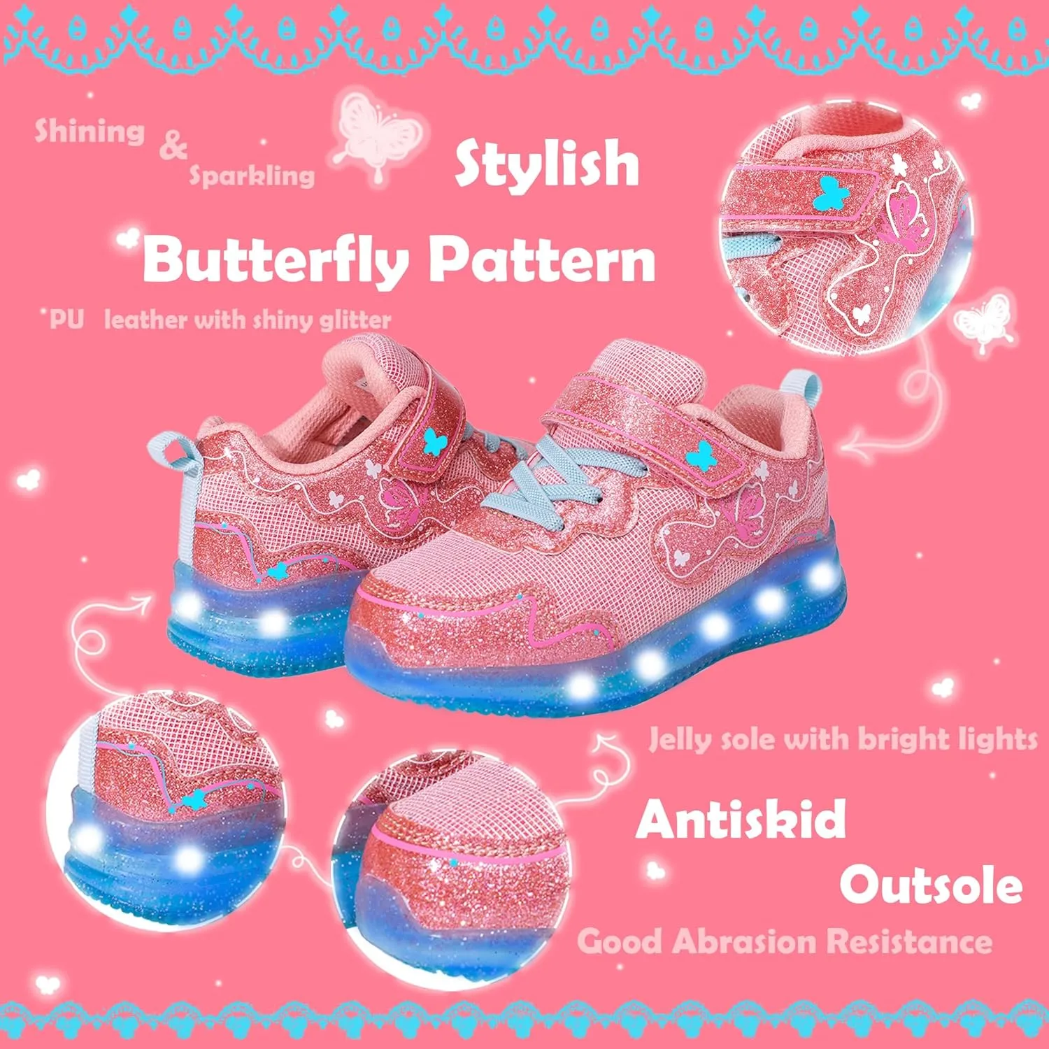 ZKA Toddler Light Up Shoes for Girls Boys Size 5 to Size 13 Sparkle Walking Running Tennis Casual Fashion Sport