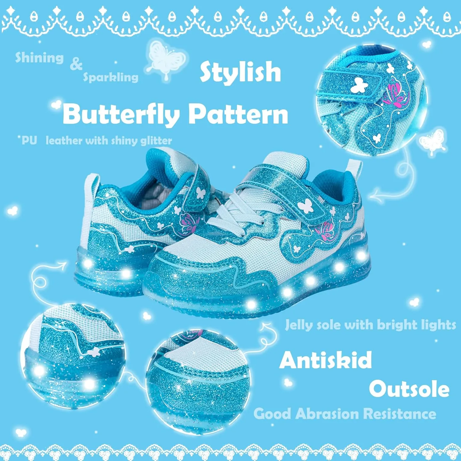 ZKA Toddler Light Up Shoes for Girls Boys Size 5 to Size 13 Sparkle Walking Running Tennis Casual Fashion Sport