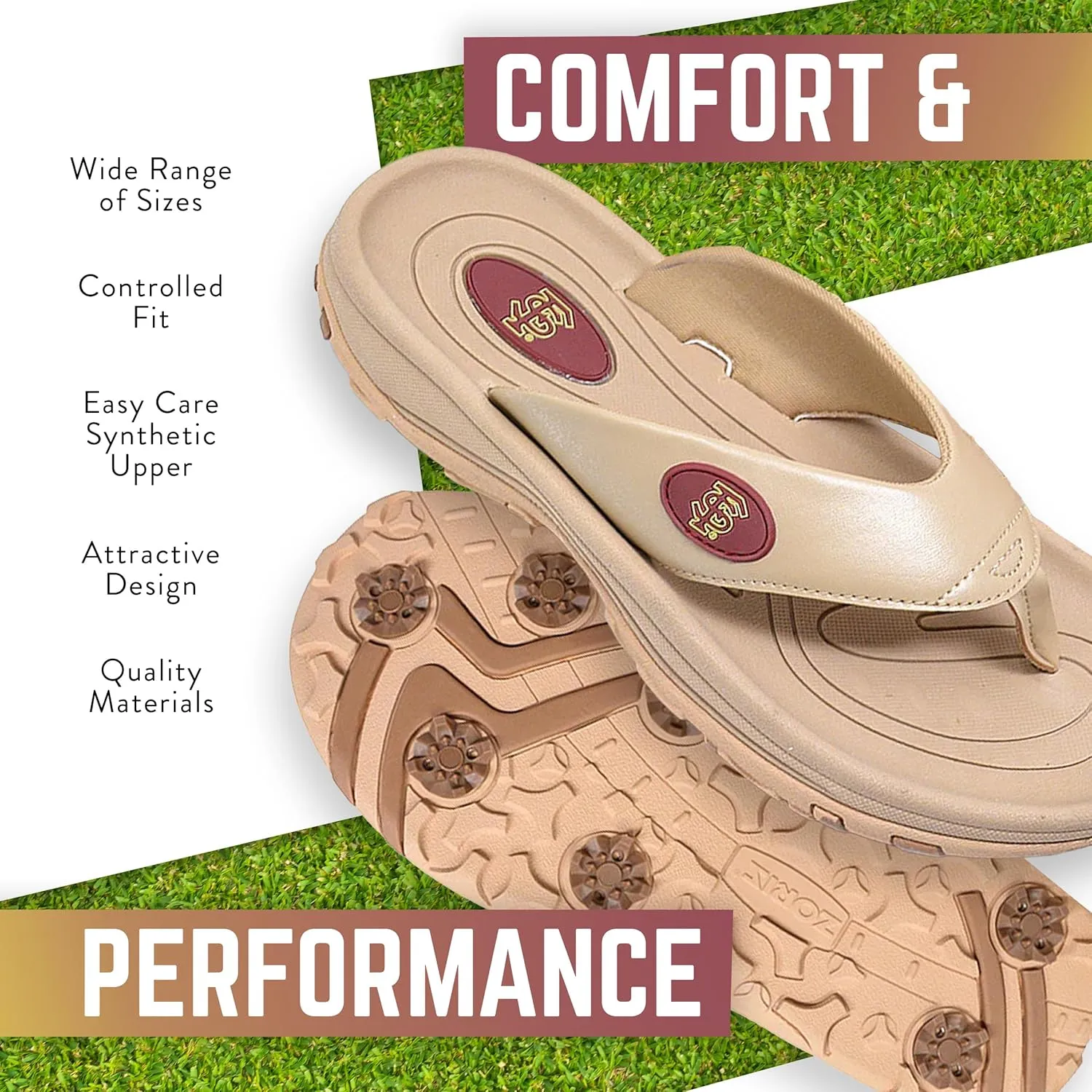 ZORIZ Collegiate Series Golf Sandals for Women and Men, Thong Flip Flops With Removable Spikes, Golf Footwear With Deeper Heel Cup and Higher Sidewalls