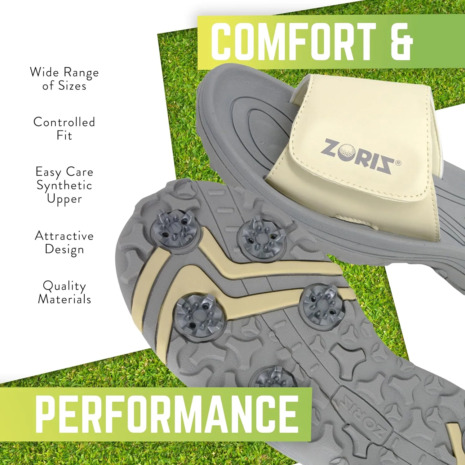 ZORIZ Golf Slides for Men and Women, Sports Slip On Sandals With Removable Spikes, Golf Footwear With Deeper Heel Cup and Higher Sidewalls for Secure Comfort
