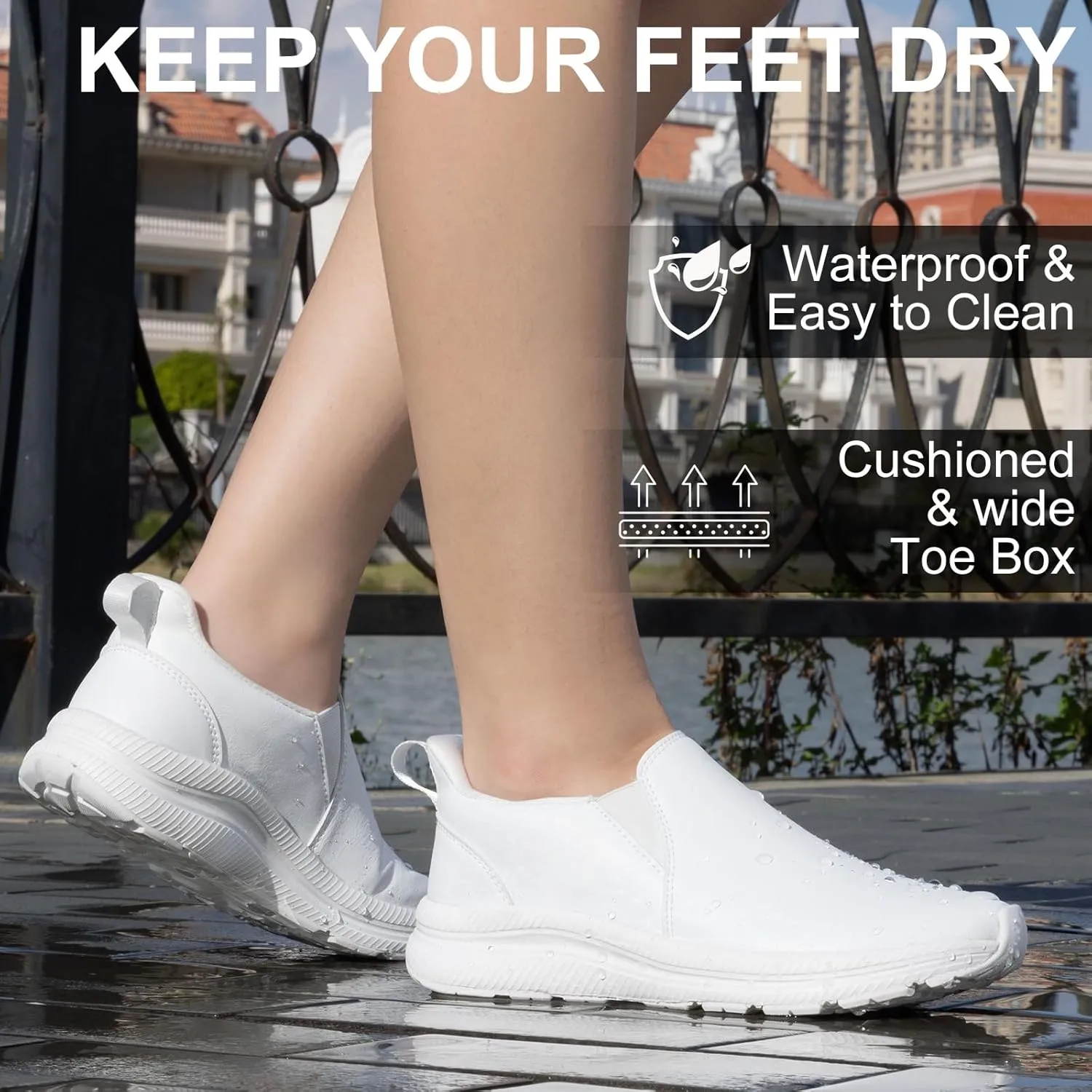 ZOVE Wide Toe Box Shoes Women Wide Width Waterproof Leather Hands Free Nursing Sneakers Ultra Light Extra Wide Walking Sneakers Non-Slip Chef Diabetes Nurse Work Shoes