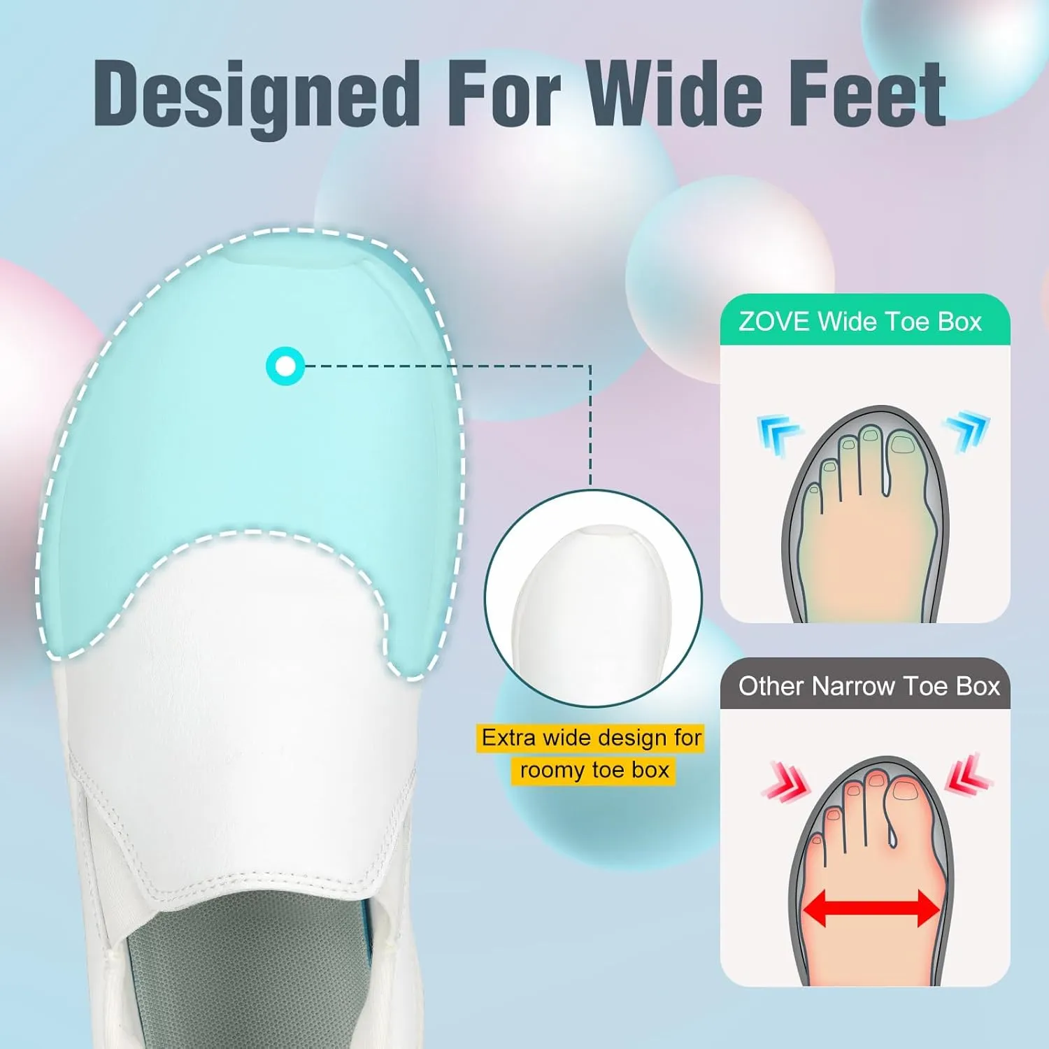 ZOVE Wide Toe Box Shoes Women Wide Width Waterproof Leather Hands Free Nursing Sneakers Ultra Light Extra Wide Walking Sneakers Non-Slip Chef Diabetes Nurse Work Shoes