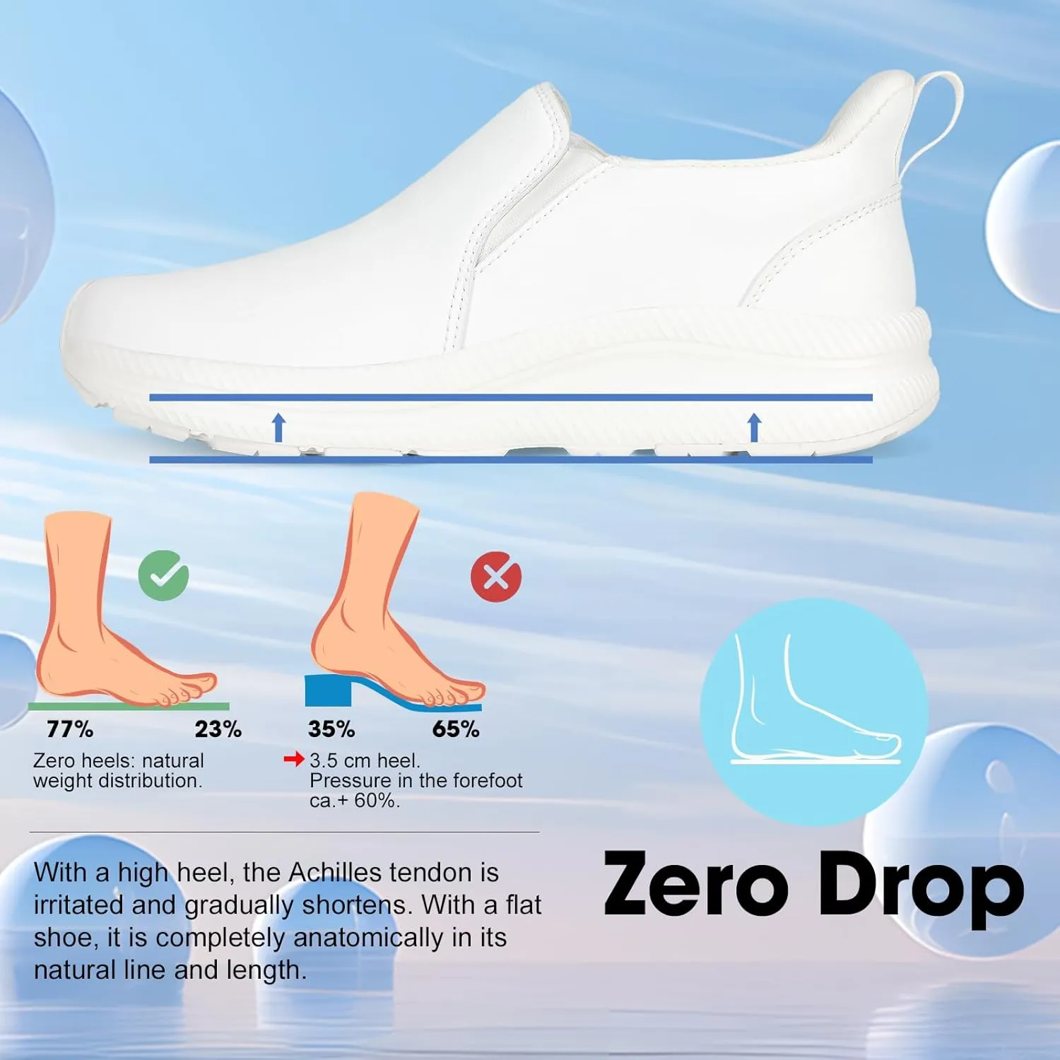 ZOVE Wide Toe Box Shoes Women Wide Width Waterproof Leather Hands Free Nursing Sneakers Ultra Light Extra Wide Walking Sneakers Non-Slip Chef Diabetes Nurse Work Shoes