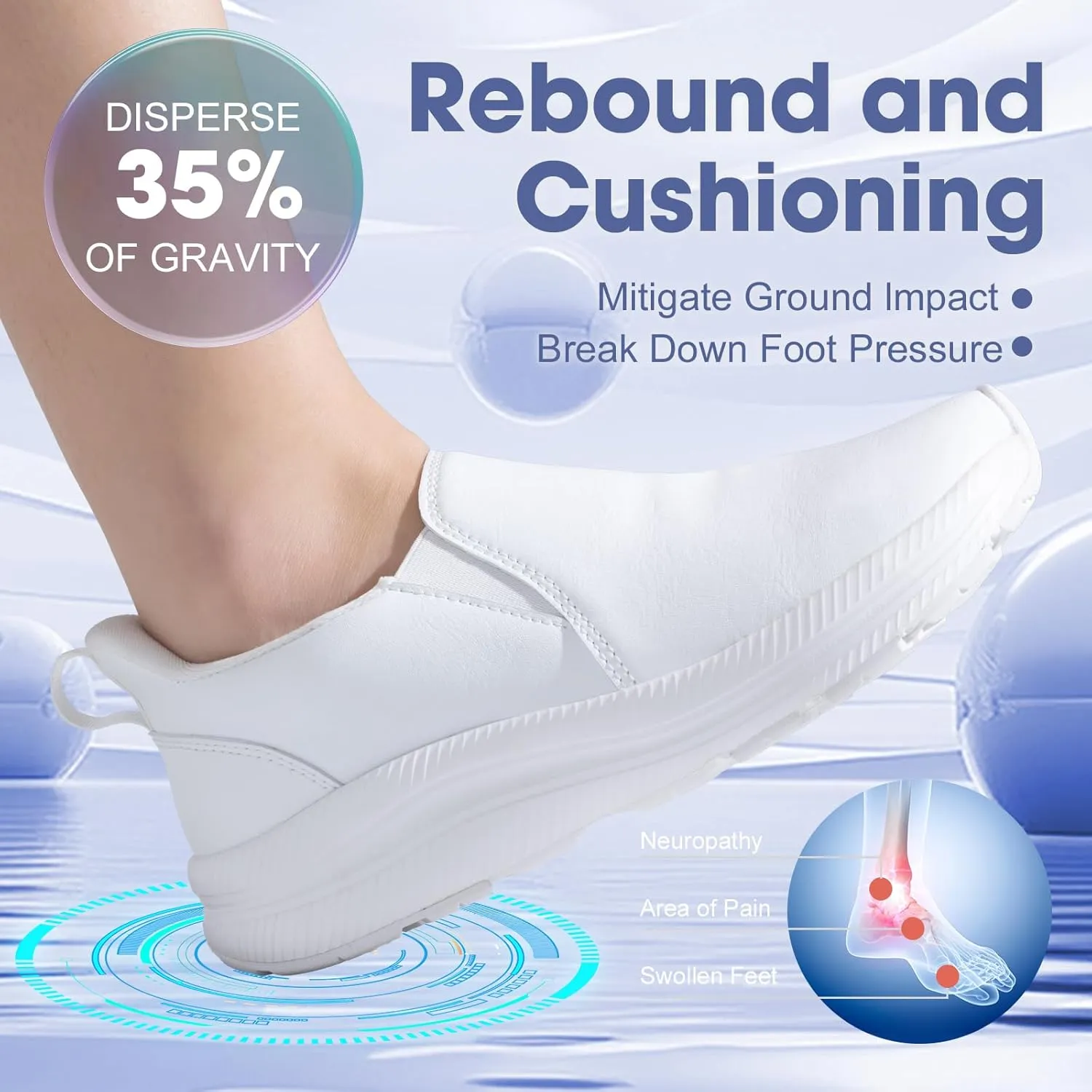 ZOVE Wide Toe Box Shoes Women Wide Width Waterproof Leather Hands Free Nursing Sneakers Ultra Light Extra Wide Walking Sneakers Non-Slip Chef Diabetes Nurse Work Shoes
