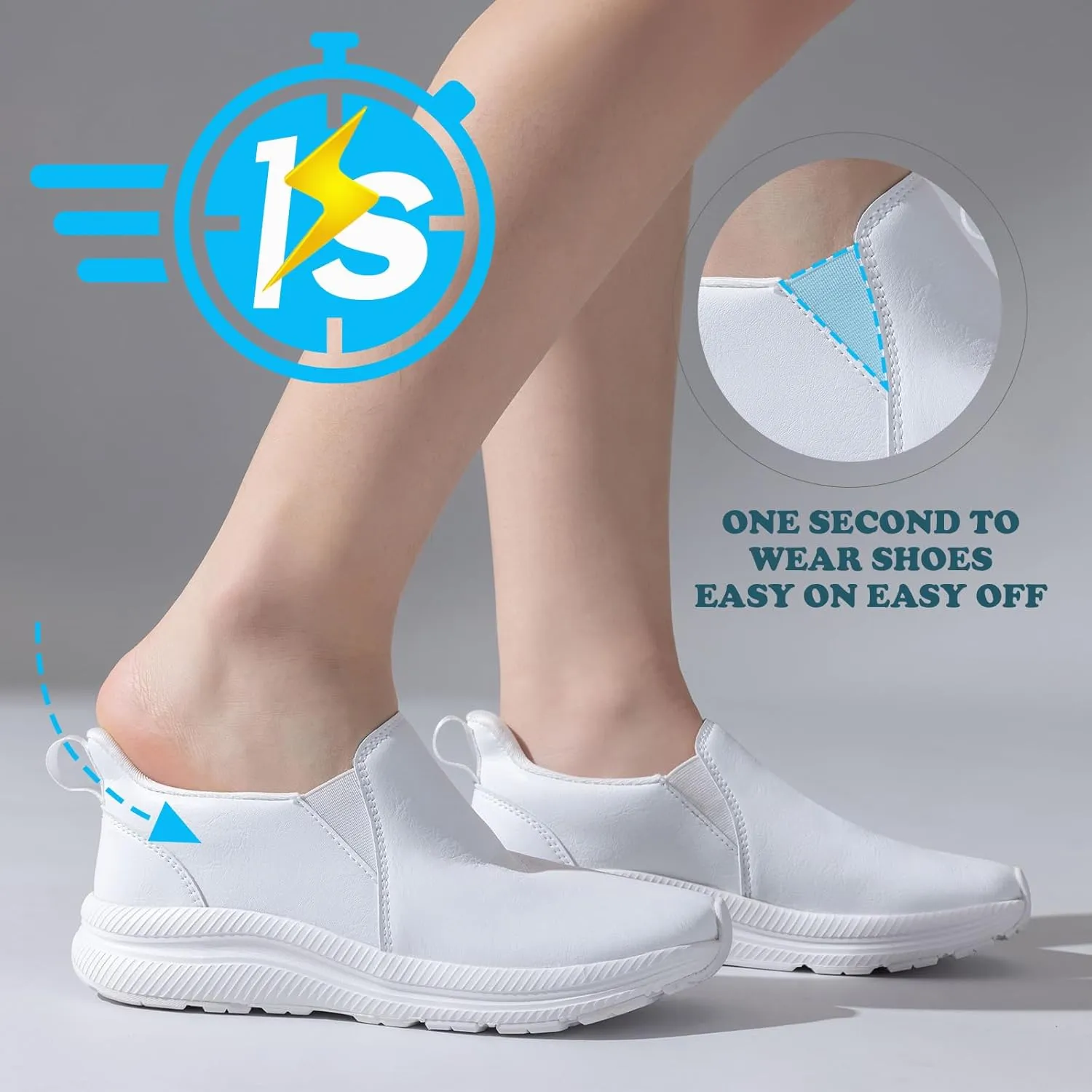 ZOVE Wide Toe Box Shoes Women Wide Width Waterproof Leather Hands Free Nursing Sneakers Ultra Light Extra Wide Walking Sneakers Non-Slip Chef Diabetes Nurse Work Shoes