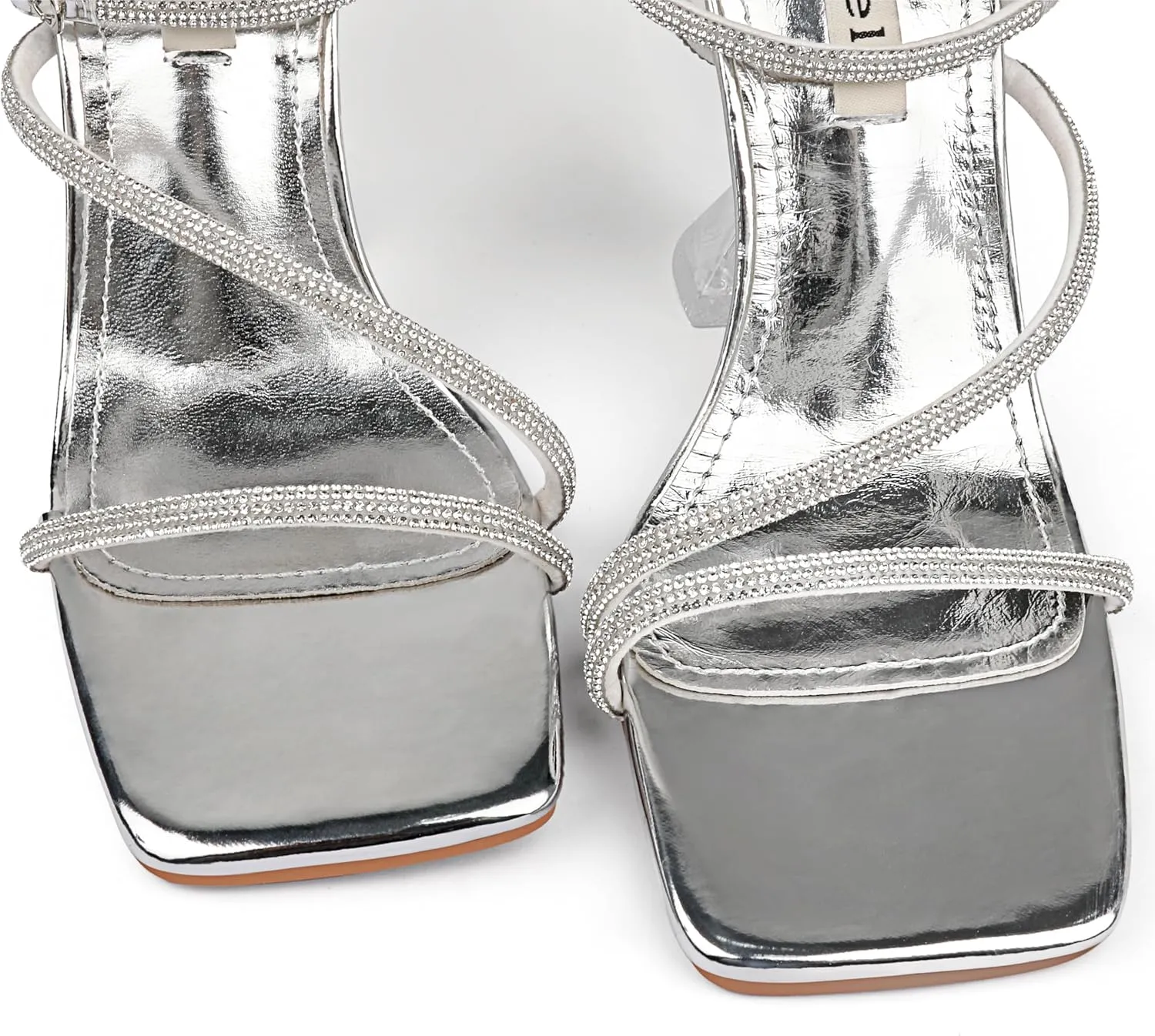 Zzheels Women's Rhinestone High Heels Crystal Strappy Heels Square Toe Sandals for Dating Party