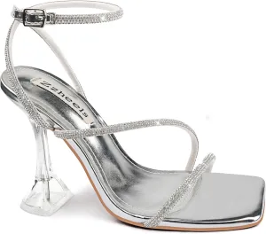 Zzheels Women's Rhinestone High Heels Crystal Strappy Heels Square Toe Sandals for Dating Party